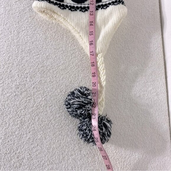 5/$25 Robin Ruth Jamaica White Black Knit Fleece Lined Hat W Ear Flaps & Pom Pom - Picture 14 of 15